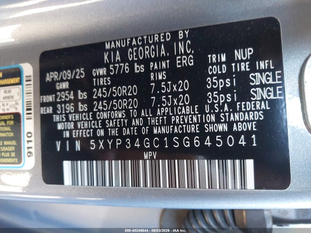 45248644 :رقم المزاد ، 5XYP34GC1SG645041 vin ، 2025 Kia Telluride Ex مزاد بيع