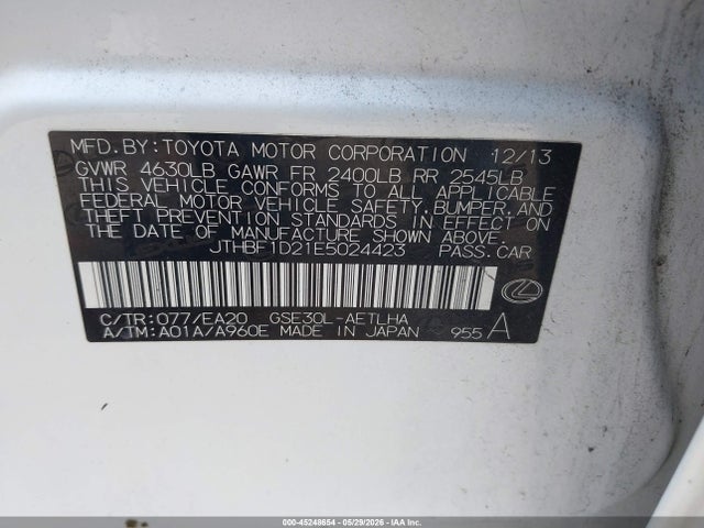 45248654 :رقم المزاد ، JTHBF1D21E5024423 vin ، 2014 Lexus Is 250 مزاد بيع