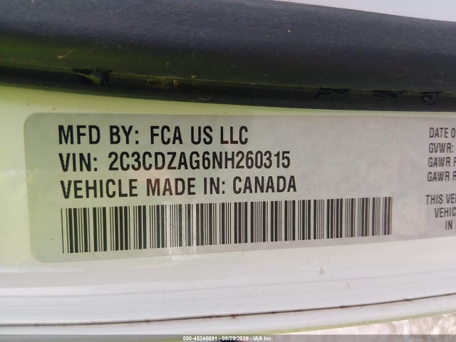 Продаж на аукціоні авто 2022 Dodge Challenger Sxt, vin: 2C3CDZAG6NH260315, номер лоту: 45248691