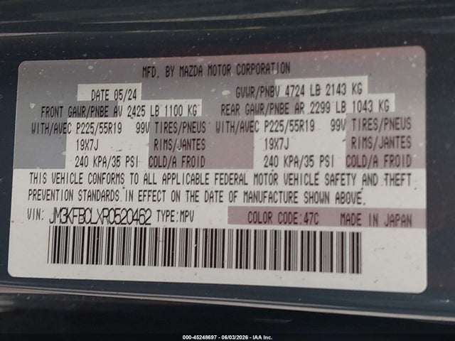 Aukcja sprzedaży 2024 Mazda Cx-5 2.5 S Carbon Edition, vin: JM3KFBCLXR0520462, numer aukcji: 45248697