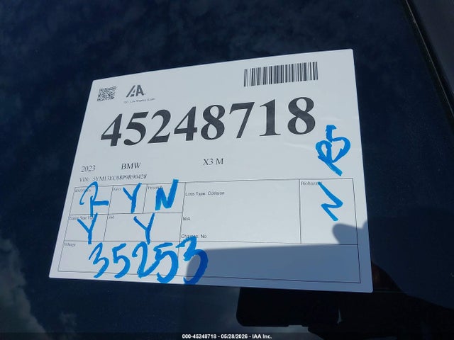 45248718 :رقم المزاد ، 5YM13EC08P9R90428 vin ، 2023 Bmw X3 M مزاد بيع