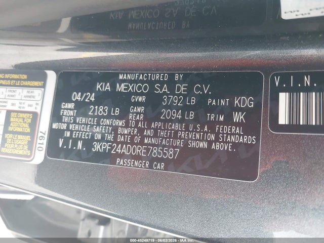 45248719 :رقم المزاد ، 3KPF24AD0RE785587 vin ، 2024 Kia Forte Lxs مزاد بيع