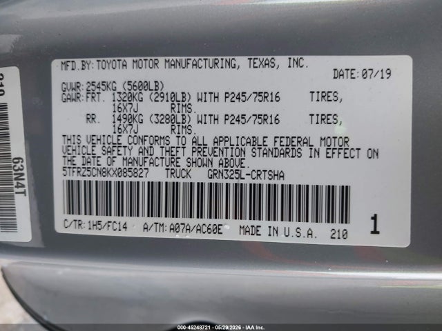 5TFRZ5CN8KX085827 Toyota Tacoma Sr5 V6