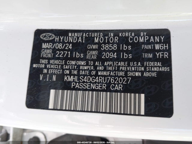 Aukcja sprzedaży 2024 Hyundai Elantra Sel, vin: KMHLS4DG4RU762027, numer aukcji: 45248739