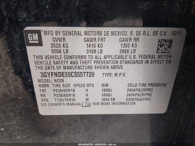 Продажа на аукционе авто 2012 Cadillac Srx Luxury Collection, vin: 3GYFNDE30CS557729, номер лота: 45248783