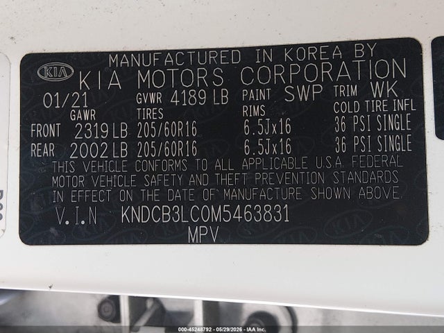 Aukcja sprzedaży 2021 Kia Niro Lxs, vin: KNDCB3LC0M5463831, numer aukcji: 45248792