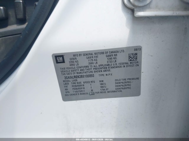 45248812 :رقم المزاد ، 2GKALREK2E6100050 vin ، 2014 Gmc Terrain Sle-2 مزاد بيع