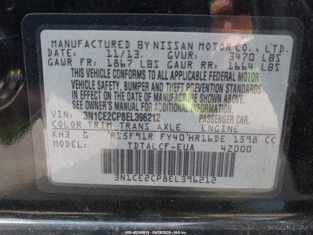 3N1CE2CP8EL396212 Nissan Versa Note S (sr)