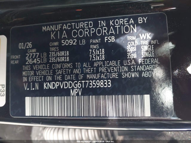 45248831 :رقم المزاد ، KNDPVDDG6T7359833 vin ، 2026 Kia Sportage Hybrid Ex مزاد بيع