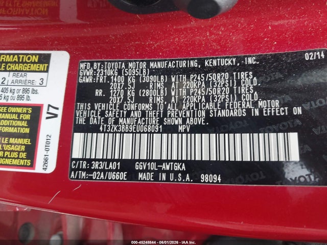 Aukcja sprzedaży 2014 Toyota Venza Xle V6, vin: 4T3ZK3BB9EU068091, numer aukcji: 45248844