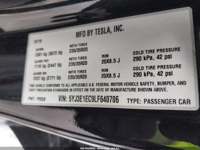 Tesla Model 3 Performance Dual Motor All-wheel Drive 2020 5YJ3E1EC9LF640706 Image 9