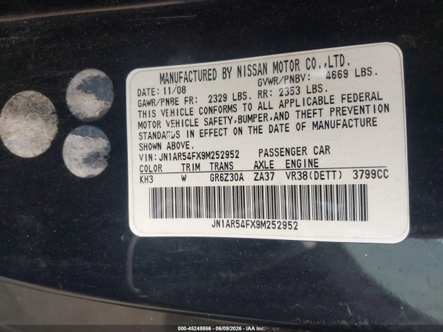 Aukcja sprzedaży 2009 Nissan Gt-r Premium, vin: JN1AR54FX9M252952, numer aukcji: 45248866