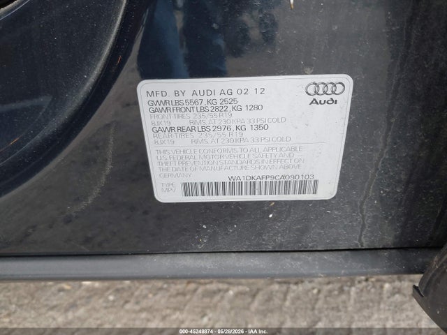 Aukcja sprzedaży 2012 Audi Q5 3.2 Premium Plus, vin: WA1DKAFP9CA090103, numer aukcji: 45248874