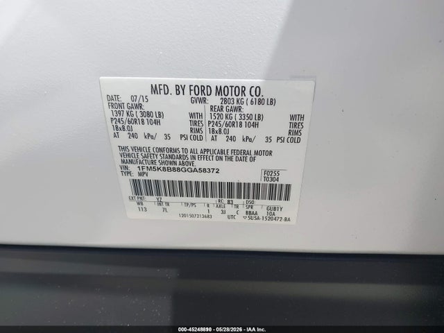 Aukcja sprzedaży 2016 Ford Explorer, vin: 1FM5K8B88GGA58372, numer aukcji: 45248890