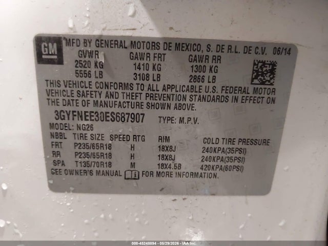 45248894 :رقم المزاد ، 3GYFNEE30ES687907 vin ، 2014 Cadillac Srx Luxury Collection مزاد بيع