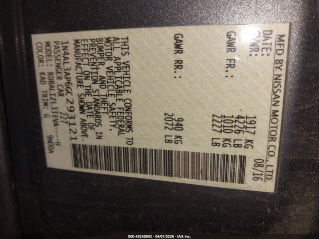 1N4AL3AP6GC293121 Nissan Altima 2.5 Sv