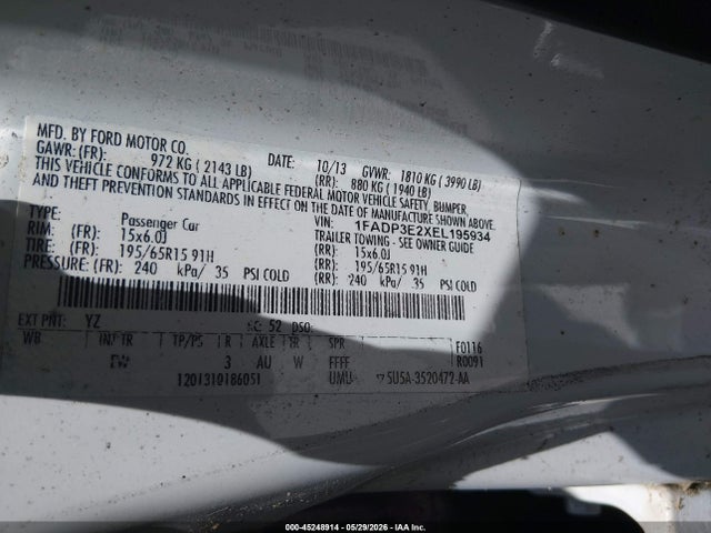 2014 Ford Focus S მანქანა იყიდება აუქციონზე, vin: 1FADP3E2XEL195934, აუქციონის ნომერი: 45248914