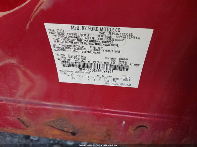 2011 Ford Flex Limited მანქანა იყიდება აუქციონზე, vin: 2FMHK6DTXBBD27345, აუქციონის ნომერი: 45248980