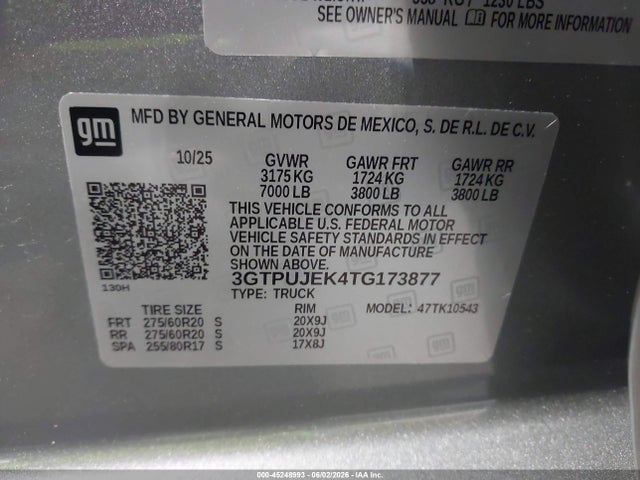 3GTPUJEK4TG173877 GMC SIERRA 1500