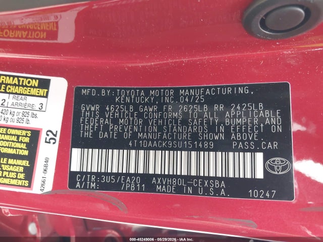4T1DAACK9SU151489 Toyota CAMRY SE