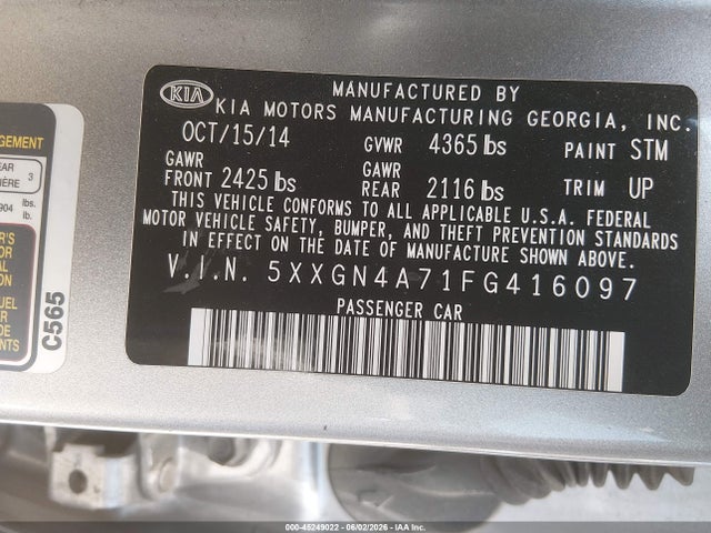 KIA OPTIMA EX 2015 5XXGN4A71FG416097 Image 9
