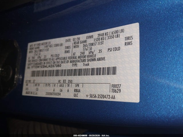 Ford F-150 Xl 2020 1FTEW1EB4LKE67080 Image 9