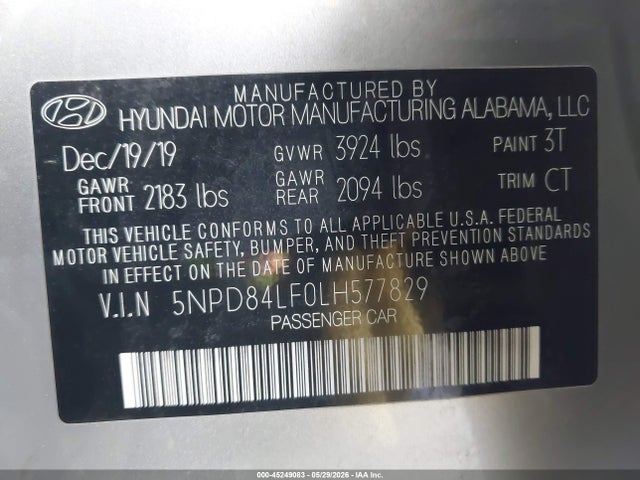 Hyundai ELANTRA SEL 2020 5NPD84LF0LH577829 Image 9