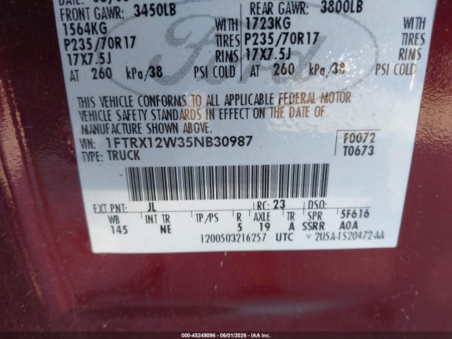 Продаж на аукціоні авто 2005 Ford F-150 Stx/xl/xlt, vin: 1FTRX12W35NB30987, номер лоту: 45249096