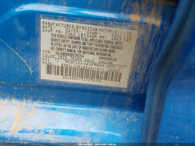 Aukcja sprzedaży 2025 Nissan Sentra Sr, vin: 3N1AB8DV9SY292374, numer aukcji: 45249097