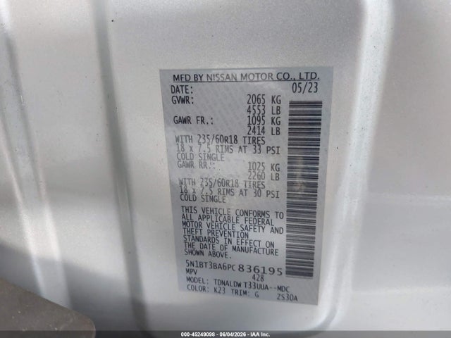 2023 Nissan Rogue Sv Fwd მანქანა იყიდება აუქციონზე, vin: 5N1BT3BA6PC836195, აუქციონის ნომერი: 45249098