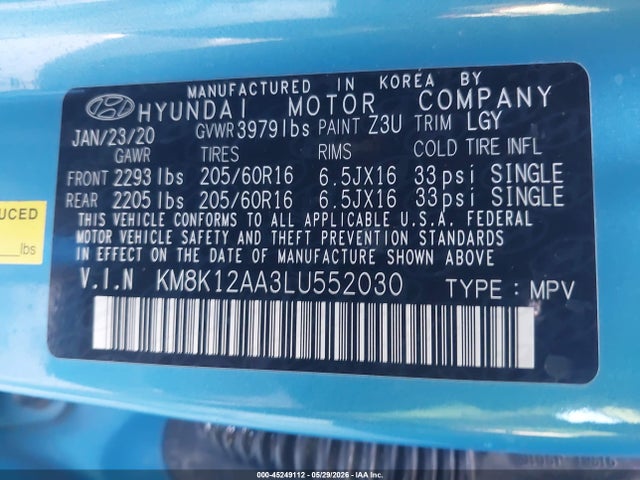 Hyundai Kona Se 2020 KM8K12AA3LU552030 Image 9
