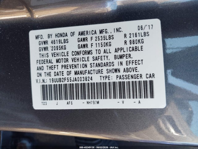 Aukcja sprzedaży 2018 Acura Tlx Tech Pkg, vin: 19UUB2F55JA003824, numer aukcji: 45249138