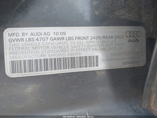 2010 Audi A4 2.0t Premium მანქანა იყიდება აუქციონზე, vin: WAUEFAFL5AN030219, აუქციონის ნომერი: 45249142