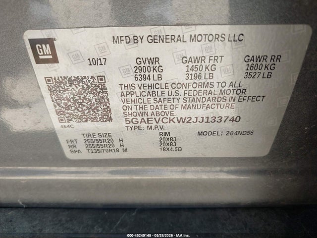 Продаж на аукціоні авто 2018 Buick Enclave, vin: 5GAEVCKW2JJ133740, номер лоту: 45249145