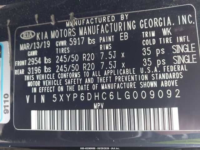 5XYP6DHC6LG009092 KIA Telluride S