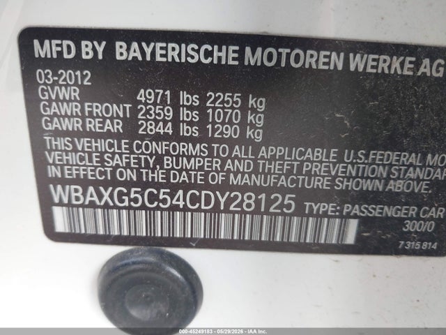 45249183 :رقم المزاد ، WBAXG5C54CDY28125 vin ، 2012 Bmw 528i مزاد بيع