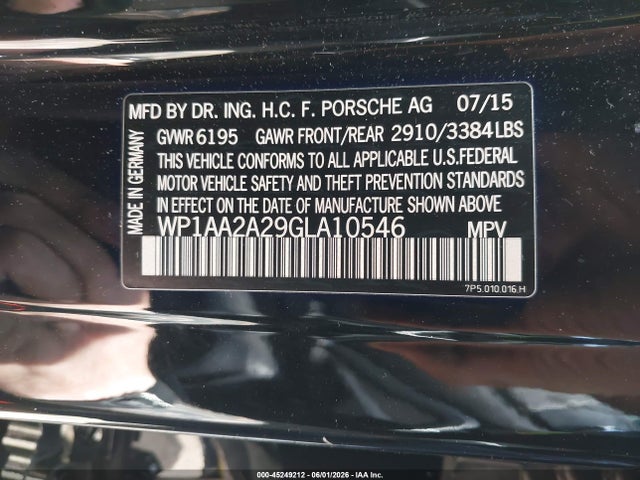 Aukcja sprzedaży 2016 Porsche Cayenne, vin: WP1AA2A29GLA10546, numer aukcji: 45249212