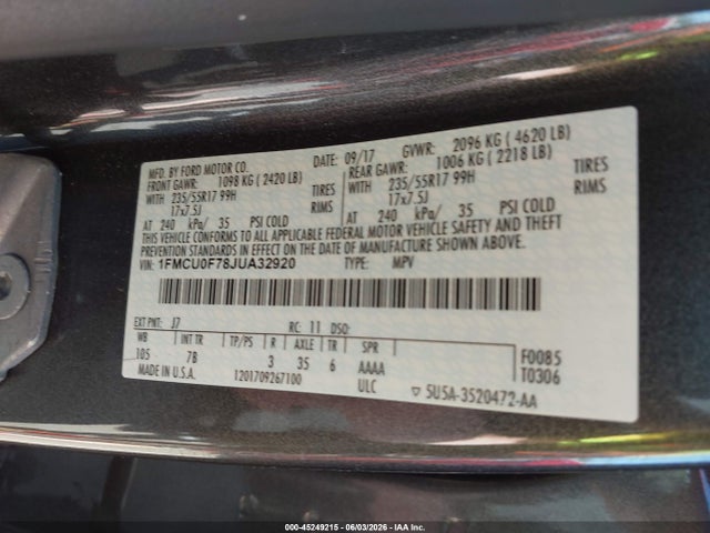 Ford ESCAPE S 2018 1FMCU0F78JUA32920 Image 9