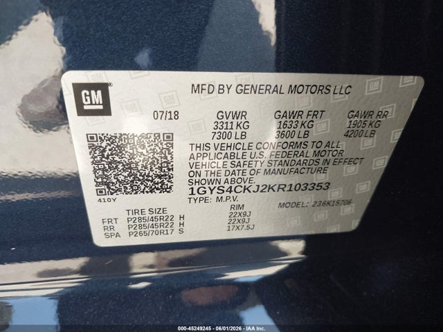 Aukcja sprzedaży 2019 Cadillac Escalade Premium Luxury, vin: 1GYS4CKJ2KR103353, numer aukcji: 45249245