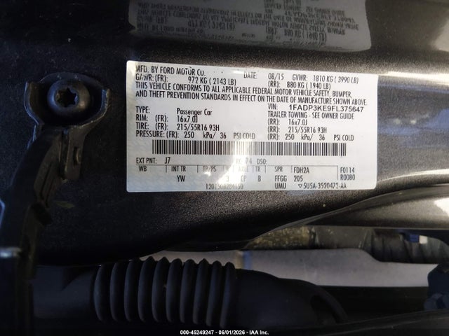 1FADP3KE9FL375647 Ford FOCUS SE