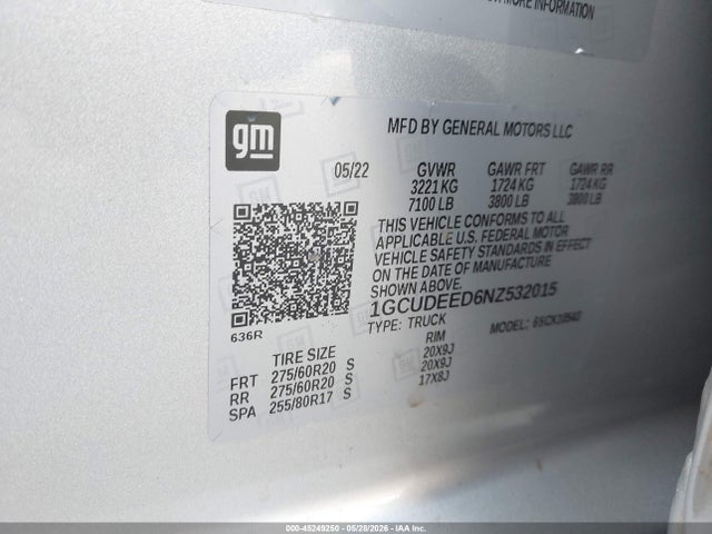 1GCUDEED6NZ532015 Chevrolet Silverado 1500 4wd Short Bed Rst