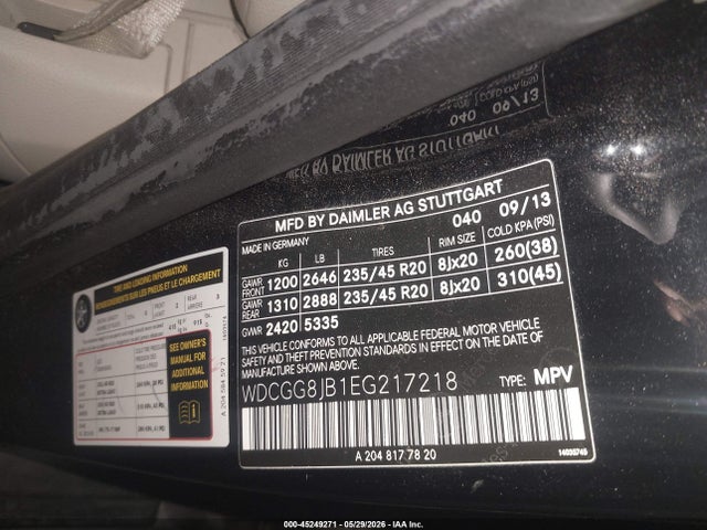 45249271 :رقم المزاد ، WDCGG8JB1EG217218 vin ، 2014 Mercedes-benz Glk 350 4matic مزاد بيع