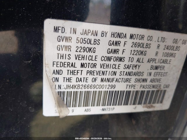 Aukcja sprzedaży 2009 Acura Rl 3.7, vin: JH4KB26669C001299, numer aukcji: 45249294