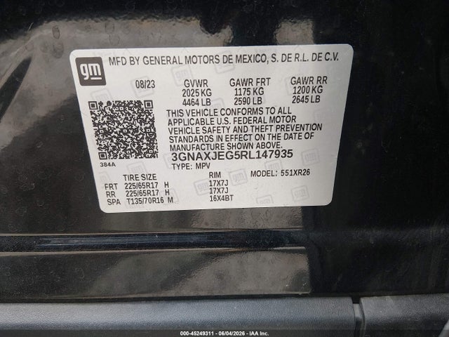 Aukcja sprzedaży 2024 Chevrolet Equinox Fwd 2fl, vin: 3GNAXJEG5RL147935, numer aukcji: 45249311