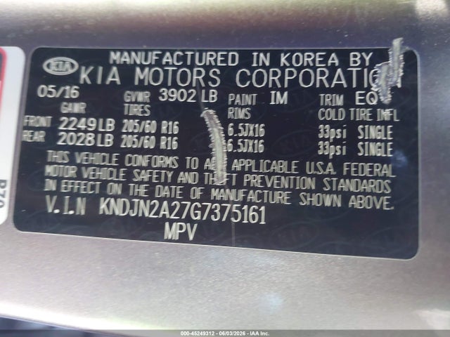 Aukcja sprzedaży 2016 Kia Soul, vin: KNDJN2A27G7375161, numer aukcji: 45249312