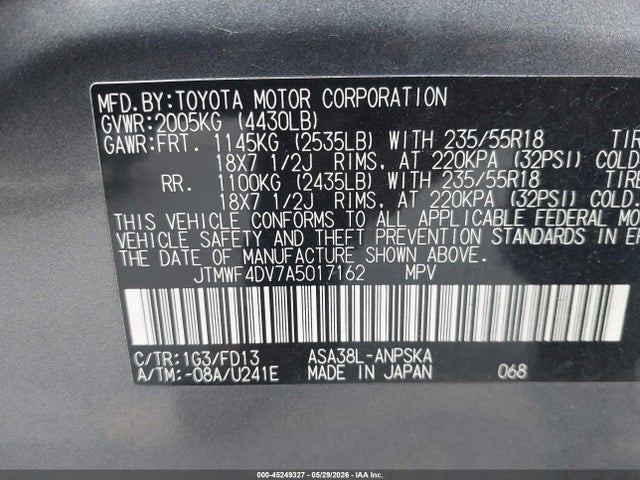 2010 Toyota Rav4 Sport მანქანა იყიდება აუქციონზე, vin: JTMWF4DV7A5017162, აუქციონის ნომერი: 45249327