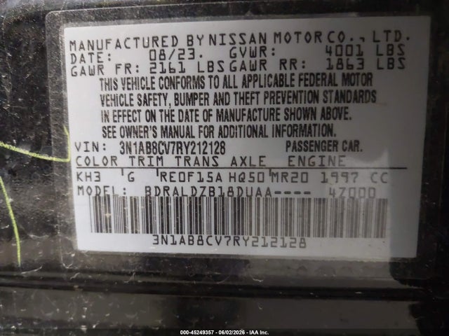 Продажа на аукционе авто 2024 Nissan Sentra Sv Xtronic Cvt, vin: 3N1AB8CV7RY212128, номер лота: 45249357