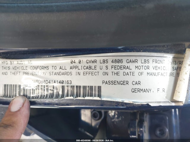 45249366 :رقم المزاد ، WAURD68D41A140163 vin ، 2001 Audi S4 2.7t مزاد بيع