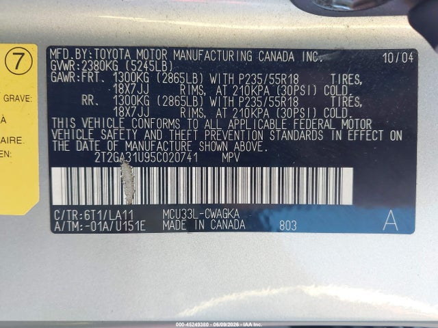 Продажа на аукционе авто 2005 Lexus Rx 330, vin: 2T2GA31U95C020741, номер лота: 45249380