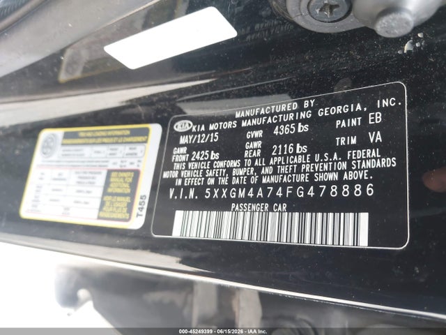 Продажа на аукционе авто 2015 Kia Optima Lx, vin: 5XXGM4A74FG478886, номер лота: 45249399